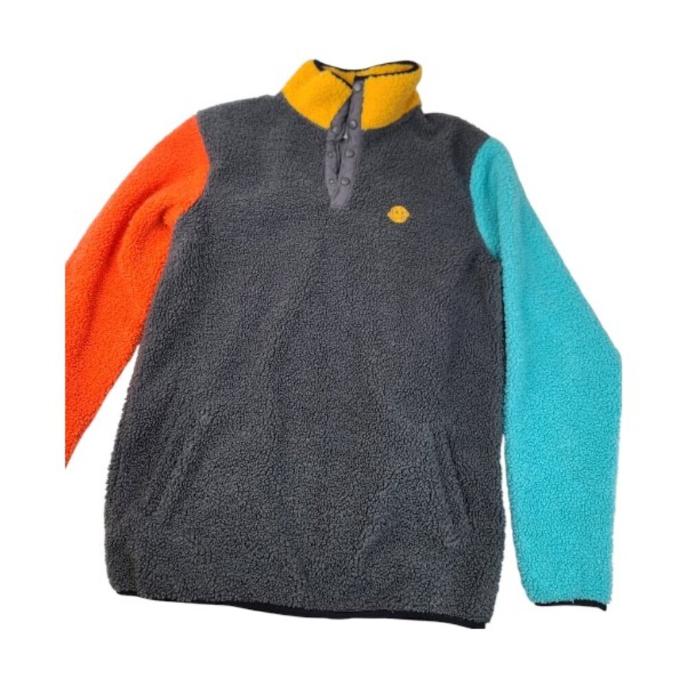 Dutch Bros Men's Multicolor Colorblock Sherpa Fleece Pullover Sweater Size S